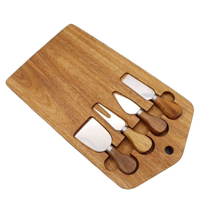 Hot Sale Bamboo Cheese Cutting Board with Slide-Out Drawer Stainless Steel Knife Set cheese board and knife set