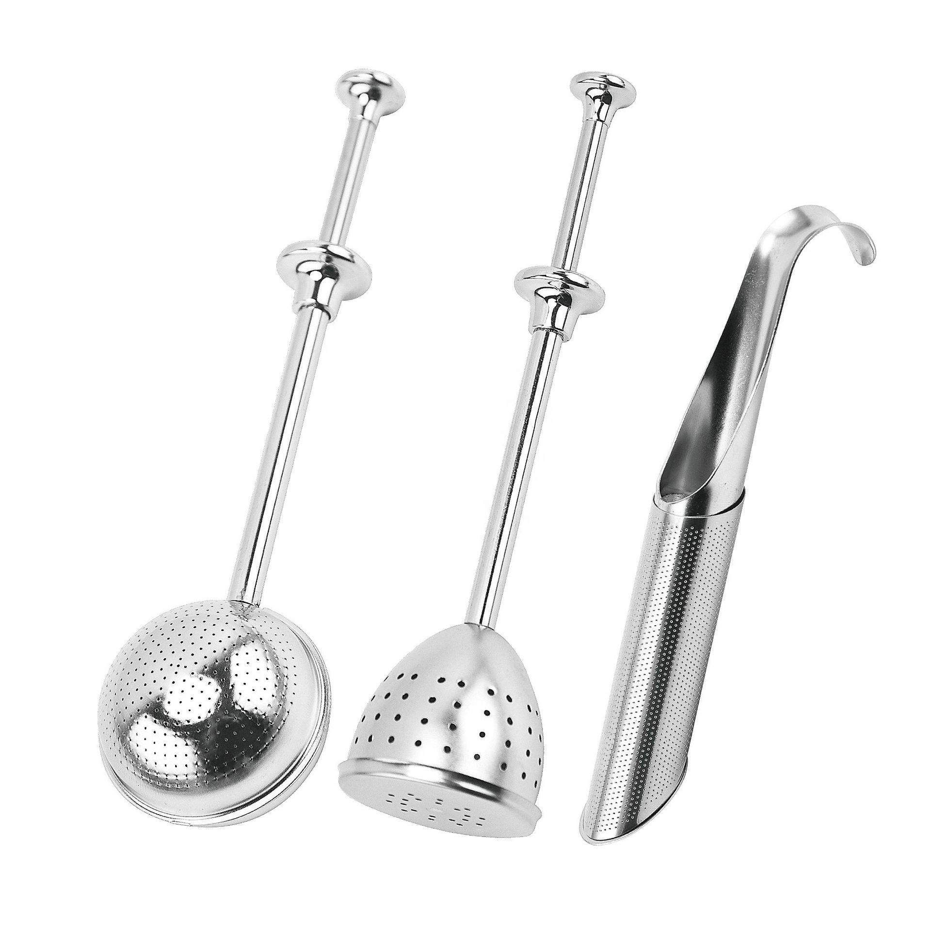 Hot Sale 304 Stainless Steel Tea Diffuser Tea Strainer Infuser with Push Handle Filter Tong Tea Infuser