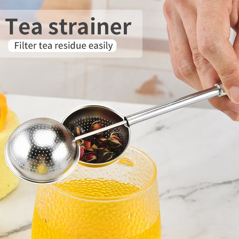 Hot Sale 304 Stainless Steel Tea Diffuser Tea Strainer Infuser with Push Handle Filter Tong Tea Infuser