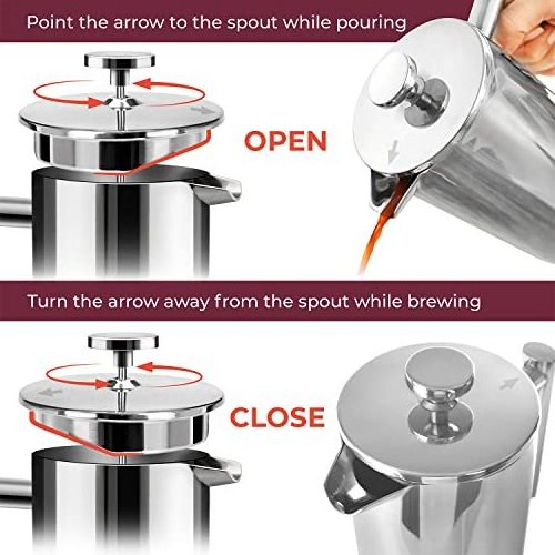 French Press Coffee Maker Insulated Coffee Tea Makers Stainless Steel Double-wall Metal 27oz Coffee & Tea Sets French Teapot