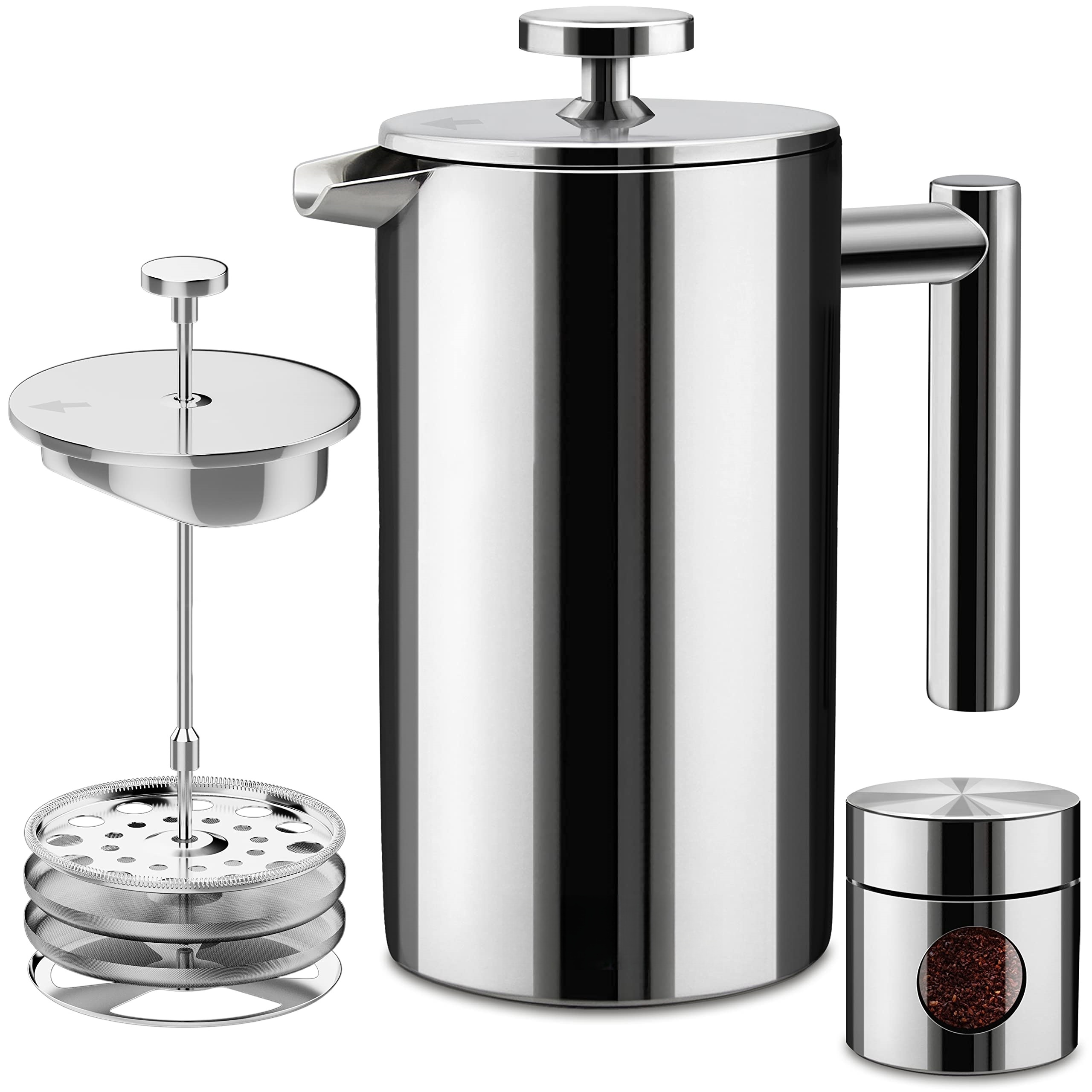 French Press Coffee Maker Insulated Coffee Tea Makers Stainless Steel Double-wall Metal 27oz Coffee & Tea Sets French Teapot