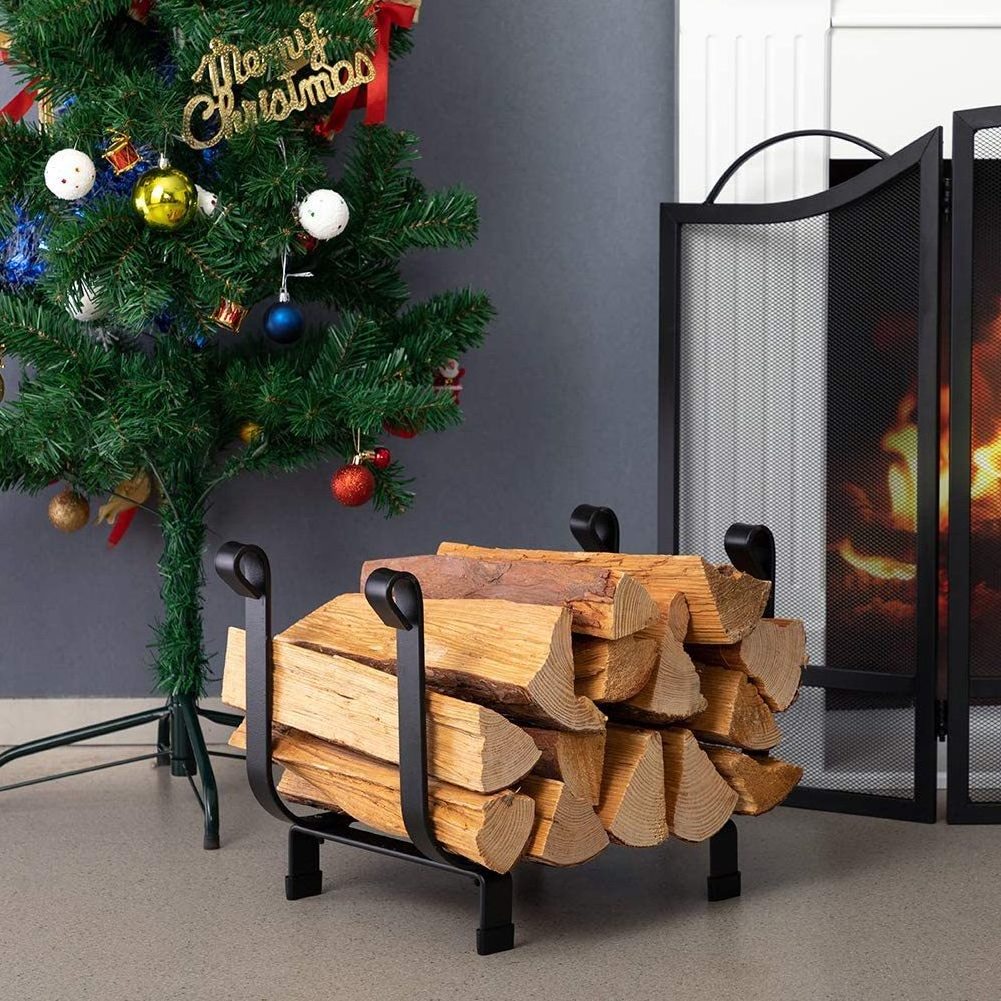 Metal Indoor Outdoor Wood Storage Firewood Rack Durable Fireplace Tool Log Holder