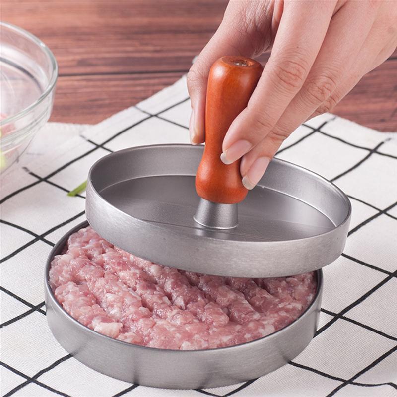 Top Sale round Burger Press Durable Stick Aluminum Alloy Hamburger Patty Maker with Wooden Handle for Meat and BBQ Use