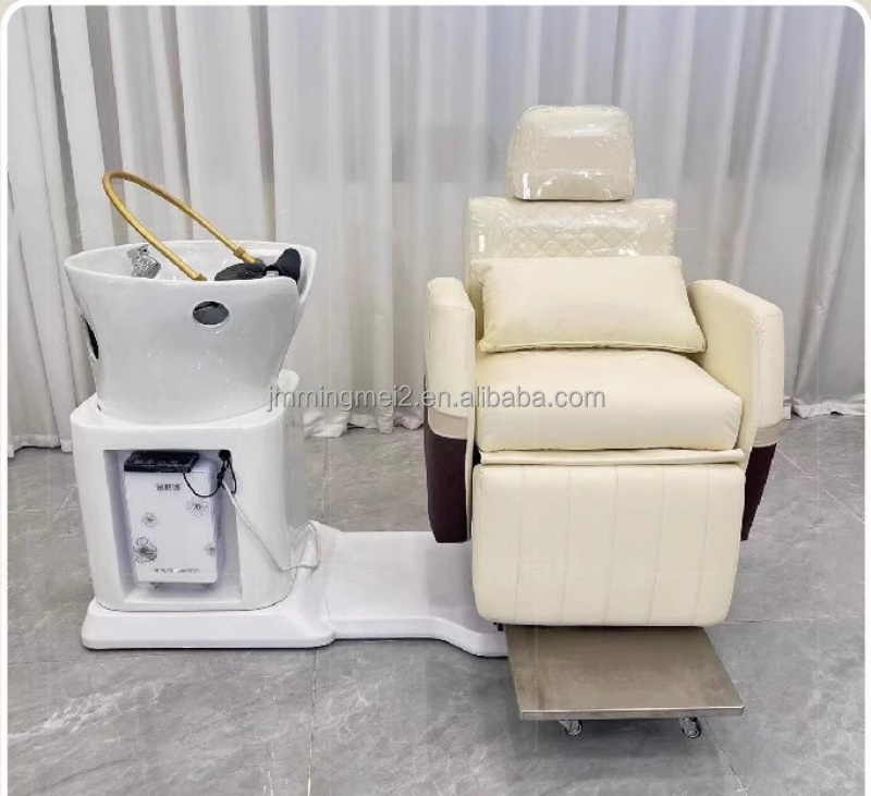 Modern Hair Salon shampoo chair  with water circulation and steamer cream salon shampoo bowl and  wash chair