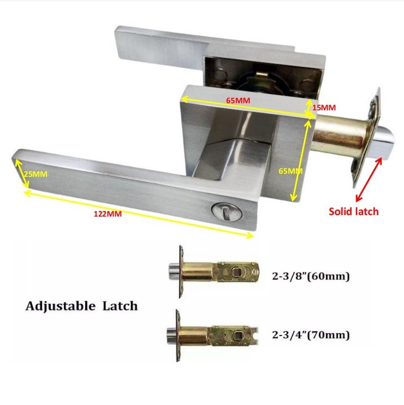 Square Lever Set Heavy Duty Stainless Steel High-end Lever Tubular Latch Passage Door Handle Lock