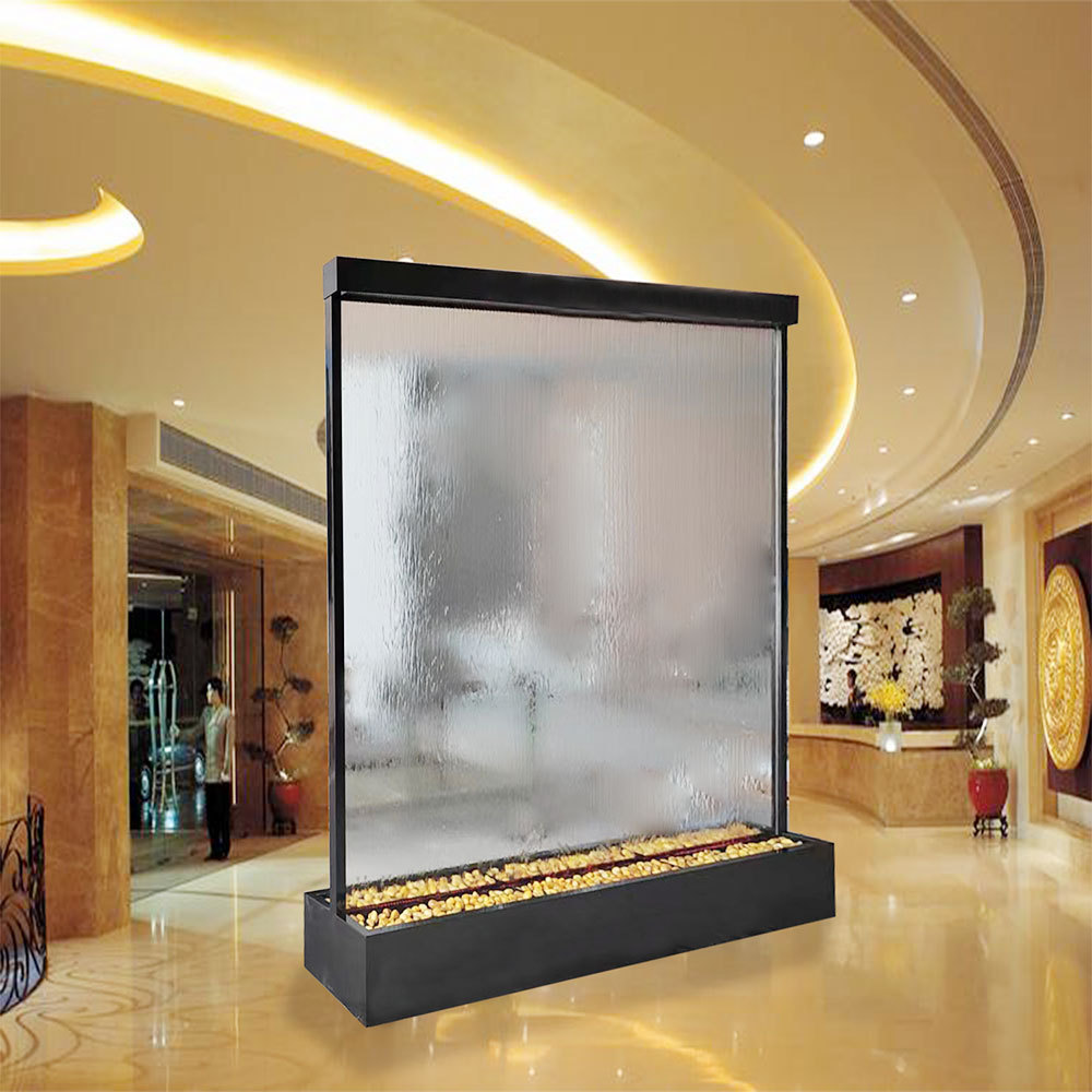 Customized indoor waterfall with LED light water feature stainless steel mirror waterfall wall