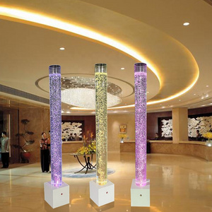 Hotel lobby restaurant decor led color changing round tube pillar water bubble column