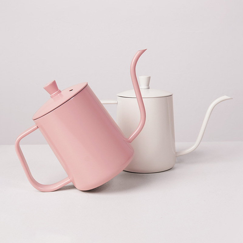 Long Narrow Spout Stainless Steel Drip Kettle 600ML Powder Coating Pink Coffee Pot Gooseneck Kettle