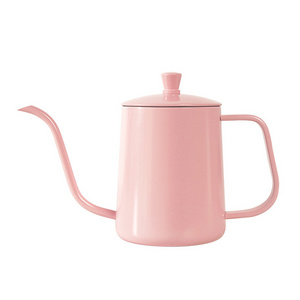 Long Narrow Spout Stainless Steel Drip Kettle 600ML Powder Coating Pink Coffee Pot Gooseneck Kettle