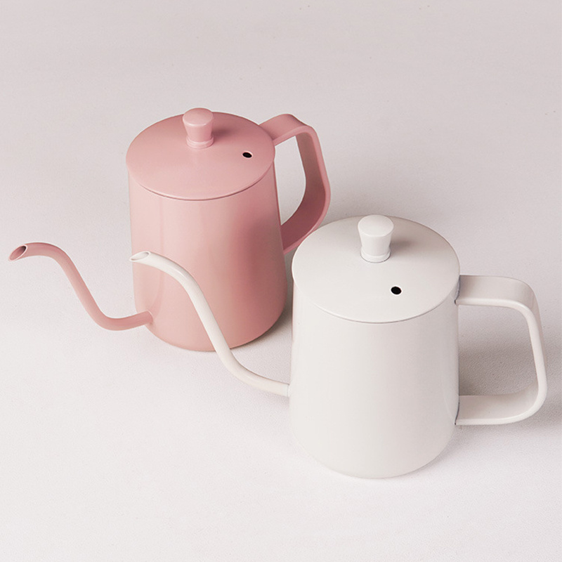 Long Narrow Spout Stainless Steel Drip Kettle 600ML Powder Coating Pink Coffee Pot Gooseneck Kettle