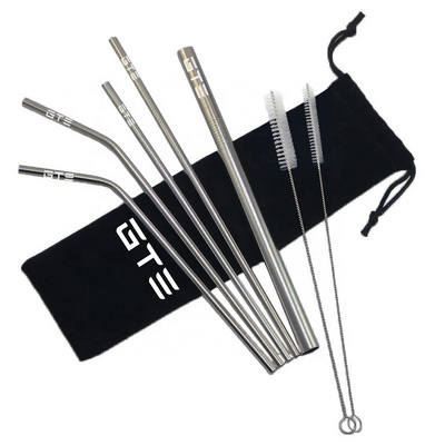 Eco Friendly Stainless Steel Straw Set,Straight Reusable Stainless Steel Drinking Straws with Thread