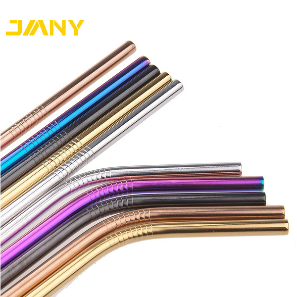 Eco Friendly Stainless Steel Straw Set,Straight Reusable Stainless Steel Drinking Straws with Thread