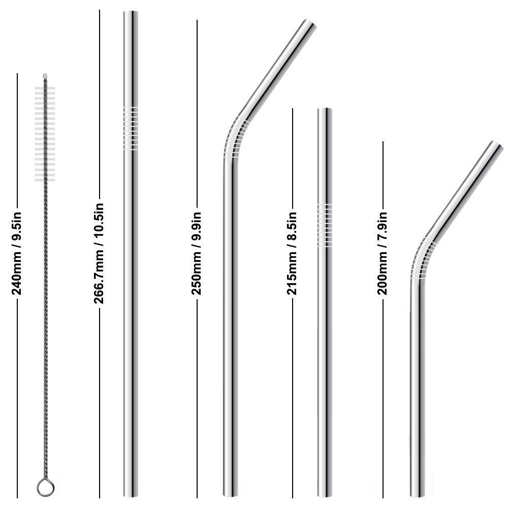 Eco Friendly Stainless Steel Straw Set,Straight Reusable Stainless Steel Drinking Straws with Thread