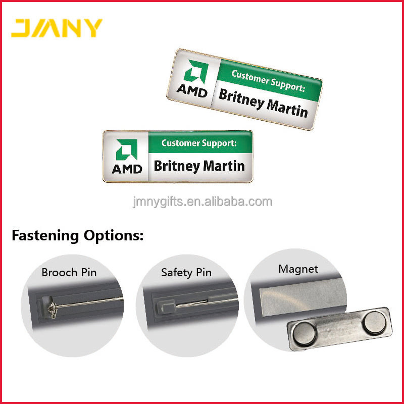 Custom Design Company Logo Printing Metal Name Badges with Brooch Pin or Magnet Back