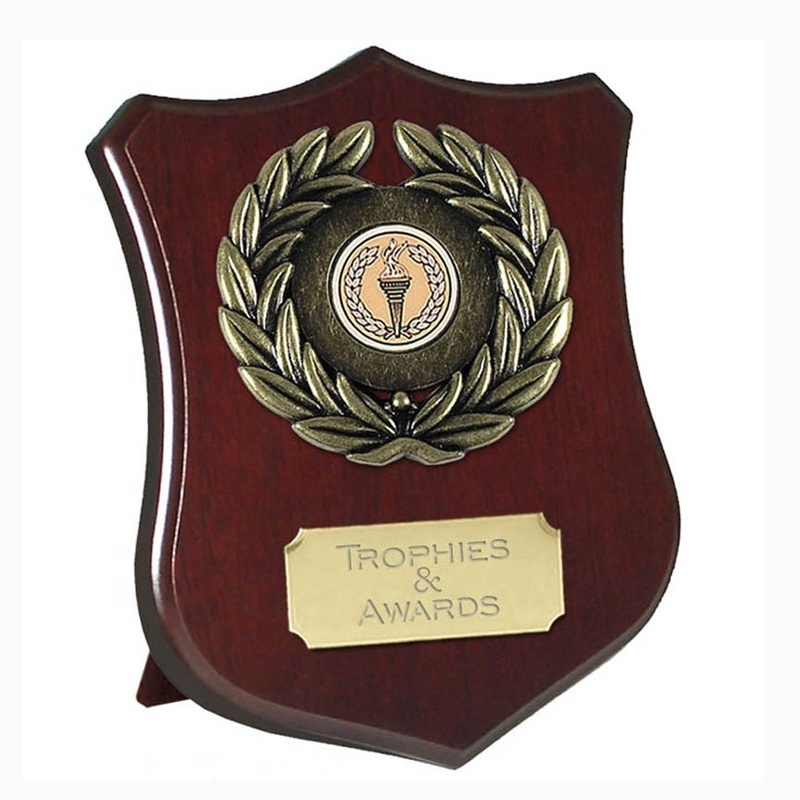 Custom Design Blank Medal Shield Wooden Component Awards Plaques with Metal decoration