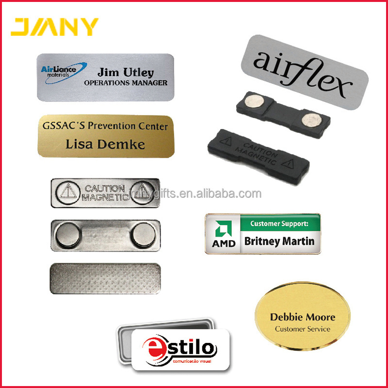 Custom Design Company Logo Printing Metal Name Badges with Brooch Pin or Magnet Back