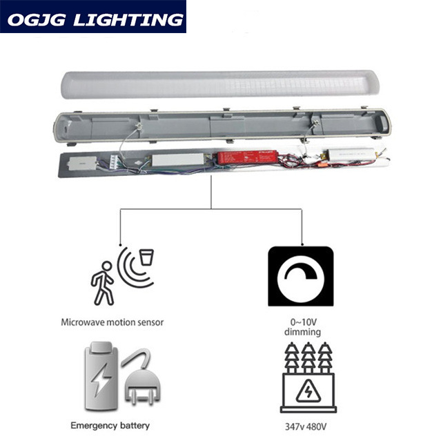 DLC ETL SAA linkable surface mounted tri proof led linear light motion sensor waterproof t8 tube led batten light