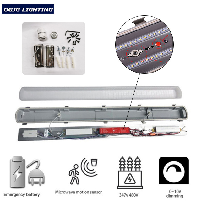 Etl SAA CE CB Listed super bright ip65 Barn hanging linear vapor tight fixture dali dimming warehouse triproof led batten light