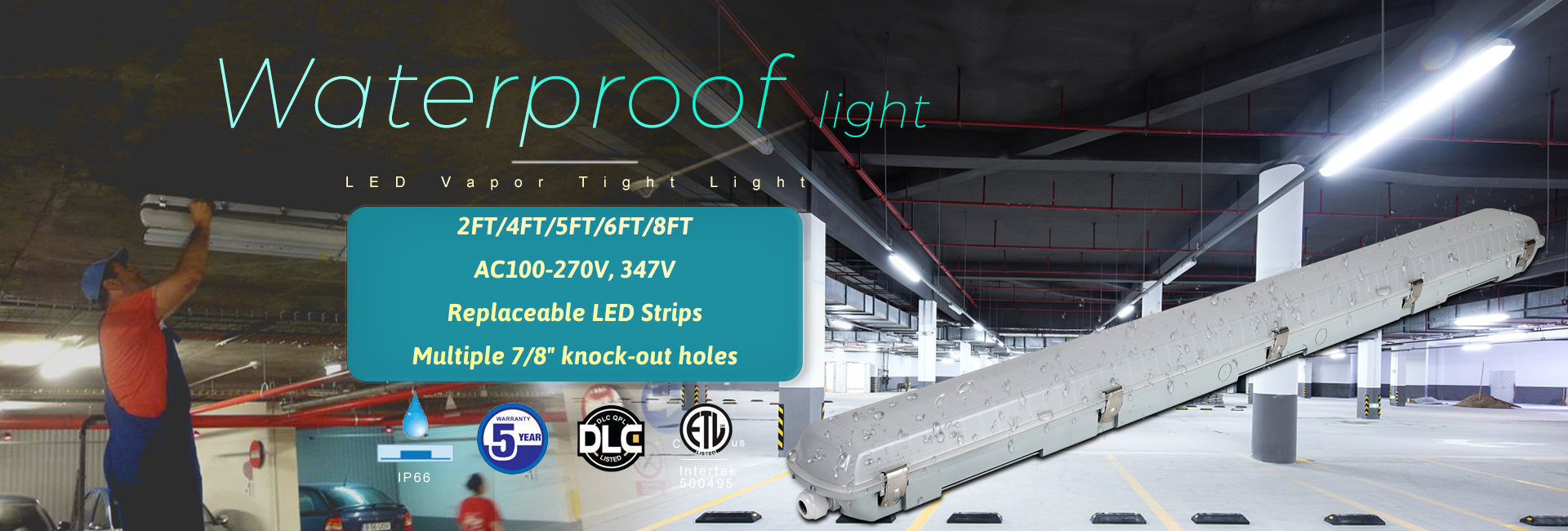 Super Bright LED Vapor Tight Fixture PC cover 0-10v dimming IP66 1.2m 4ft garage waterproof led tri-proof light