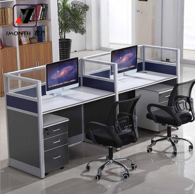 Small office workstation modular computer desk with clear glass screen workstation