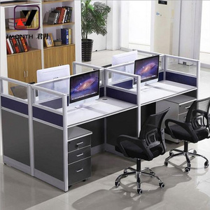 Small office workstation modular computer desk with clear glass screen workstation