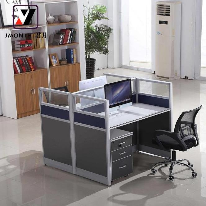 Small office workstation modular computer desk with clear glass screen workstation