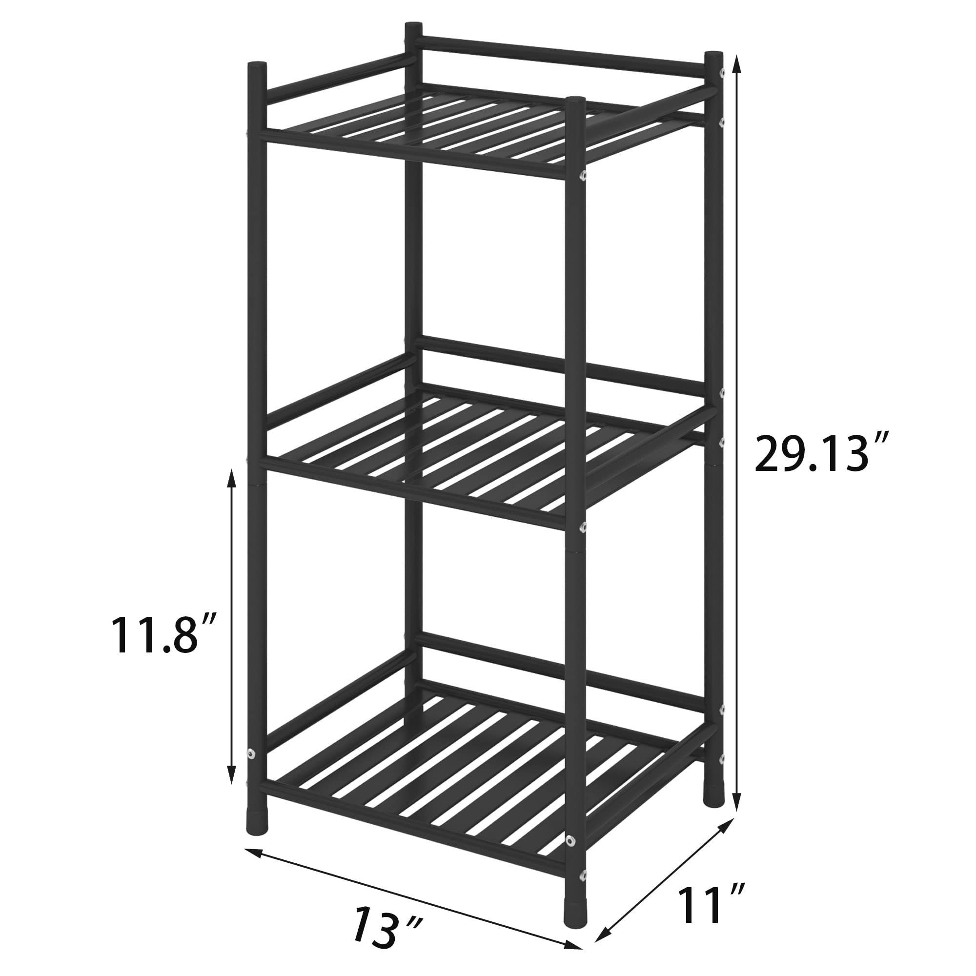 3 Tier Bathroom Storage Open Shelf Unit, Free-Standing Metal Corner Rack Shelving for Kitchen, Living Room, Hallway