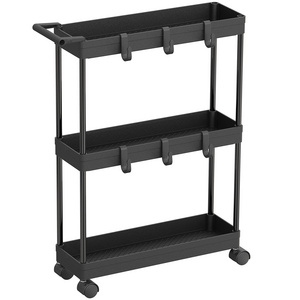 Kitchen Cart Storage 3-Tier Slim/Super Narrow Shelves with Handle, Width for Narrow Place, Black