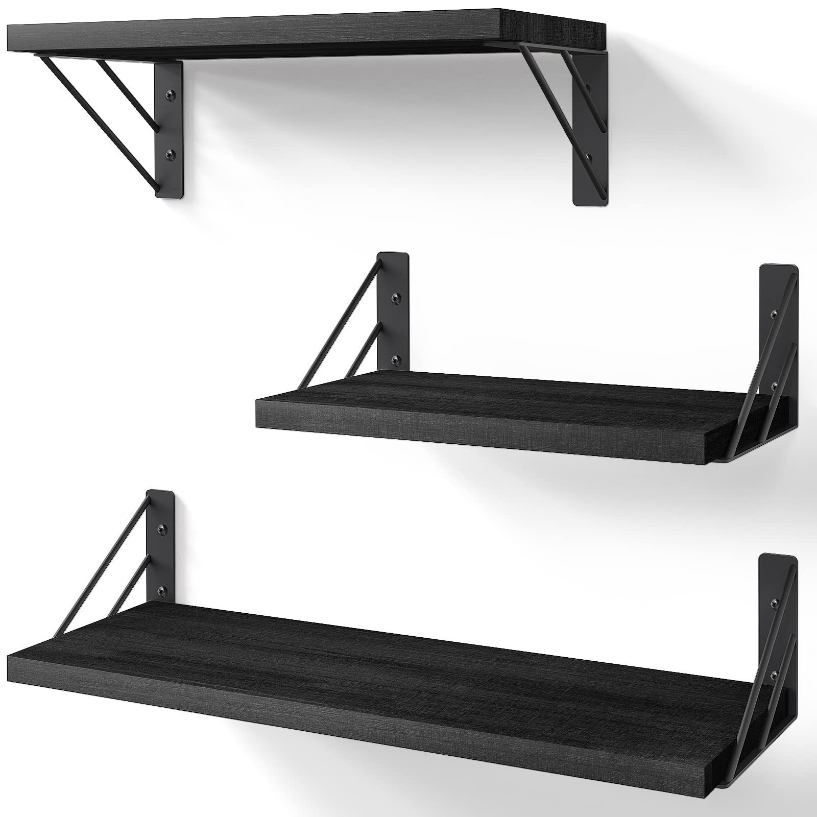 Wall Shelves for Bedroom Decor Floating Wall Shelves for Living Room Kitchen Storage Small Shelf for Bathroom(Black Set of 3)