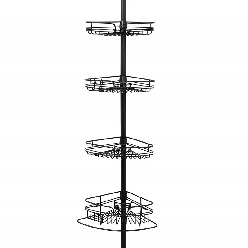 In Stock Silver Black 4 Pole Wall Rack Storage Organizer Stainless Steel 4 Tier Telescopic Corner Shower Shelf Caddy