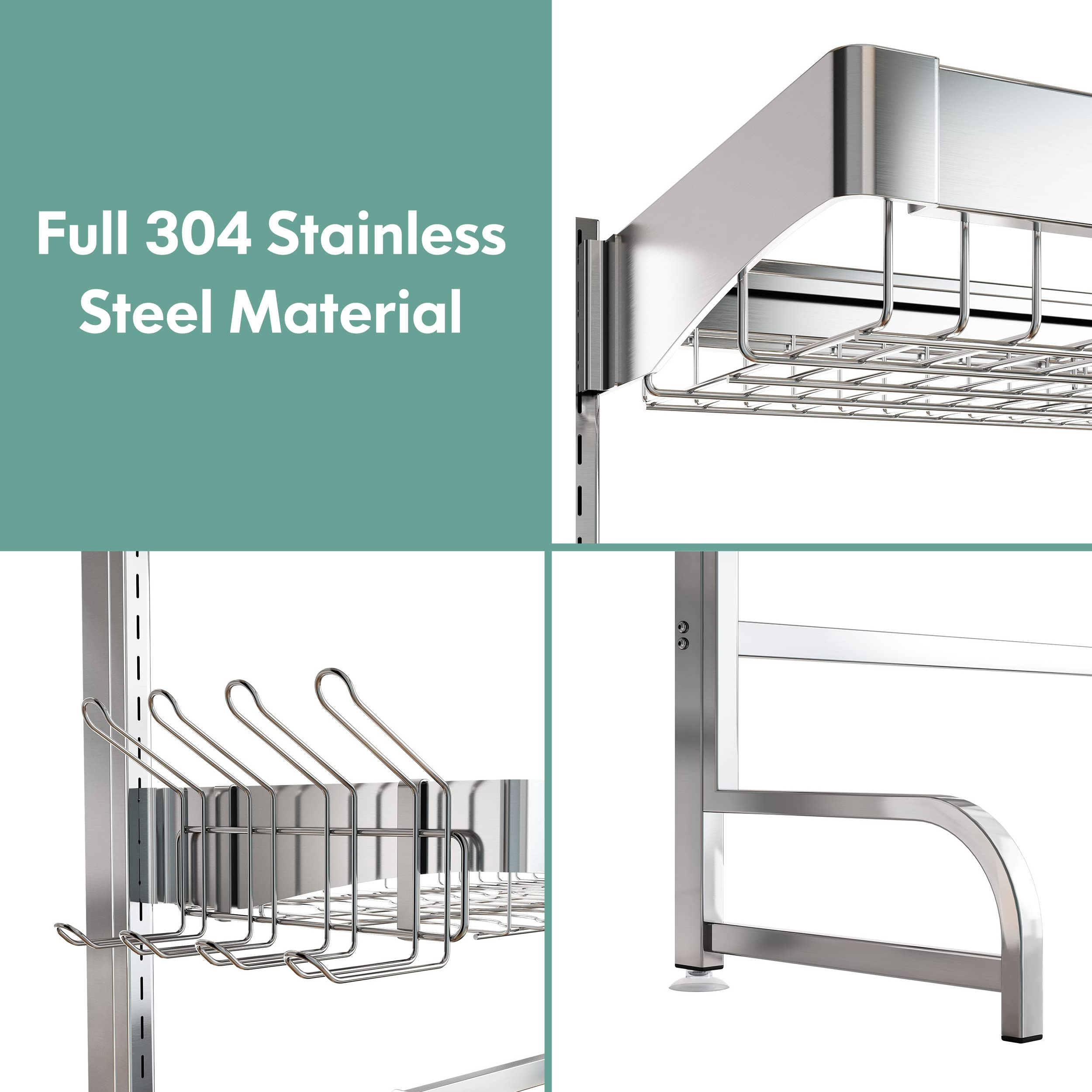 304 Stainless Steel Large Dish Drainer for Kitchen, Height Adjustable Above Sink Shelf, Counter Storage Organizer