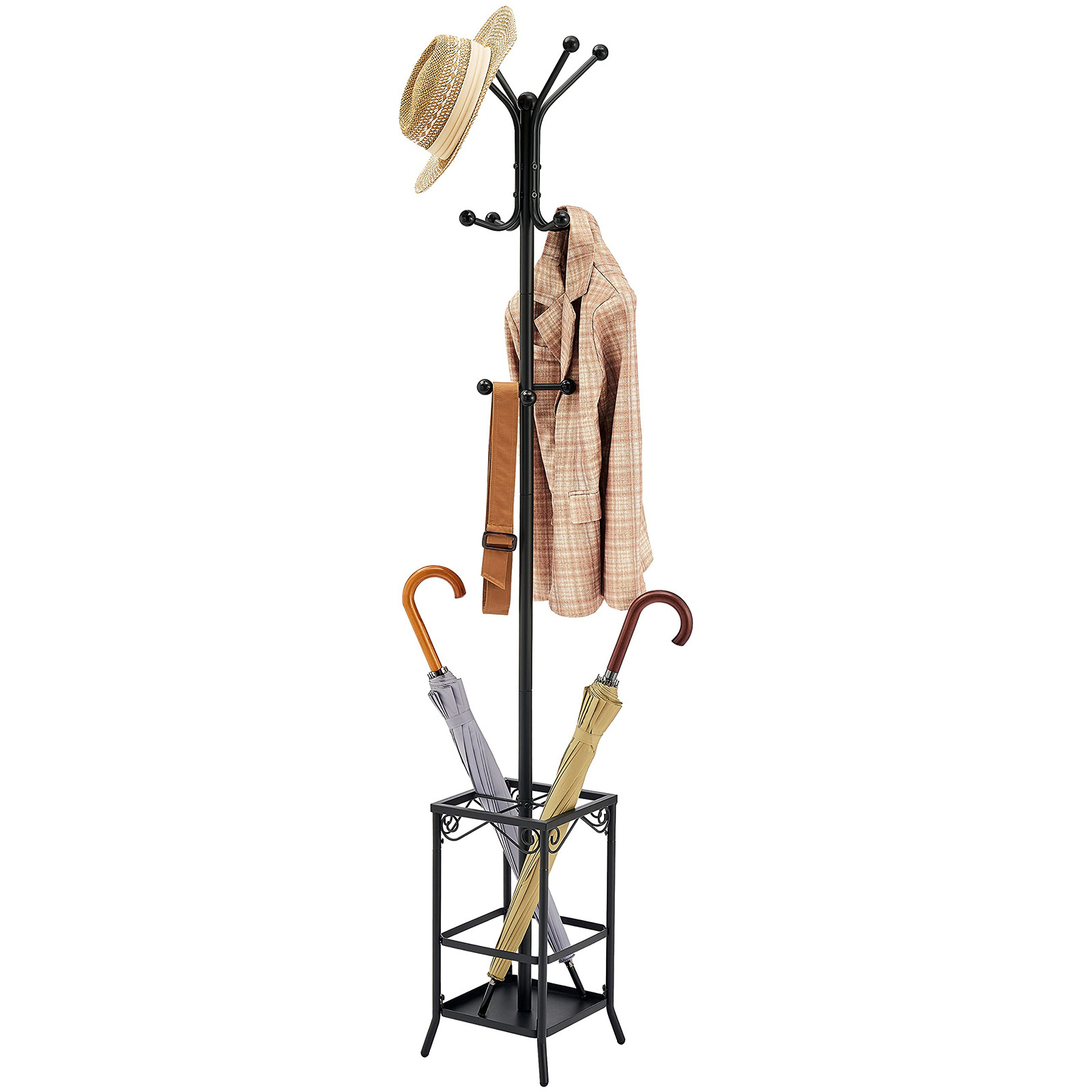 Coat Rack Freestanding, Entryway Umbrella Holder Hall Tree With 12 Hooks Floor Standing Metal Umbrella Tree Stand