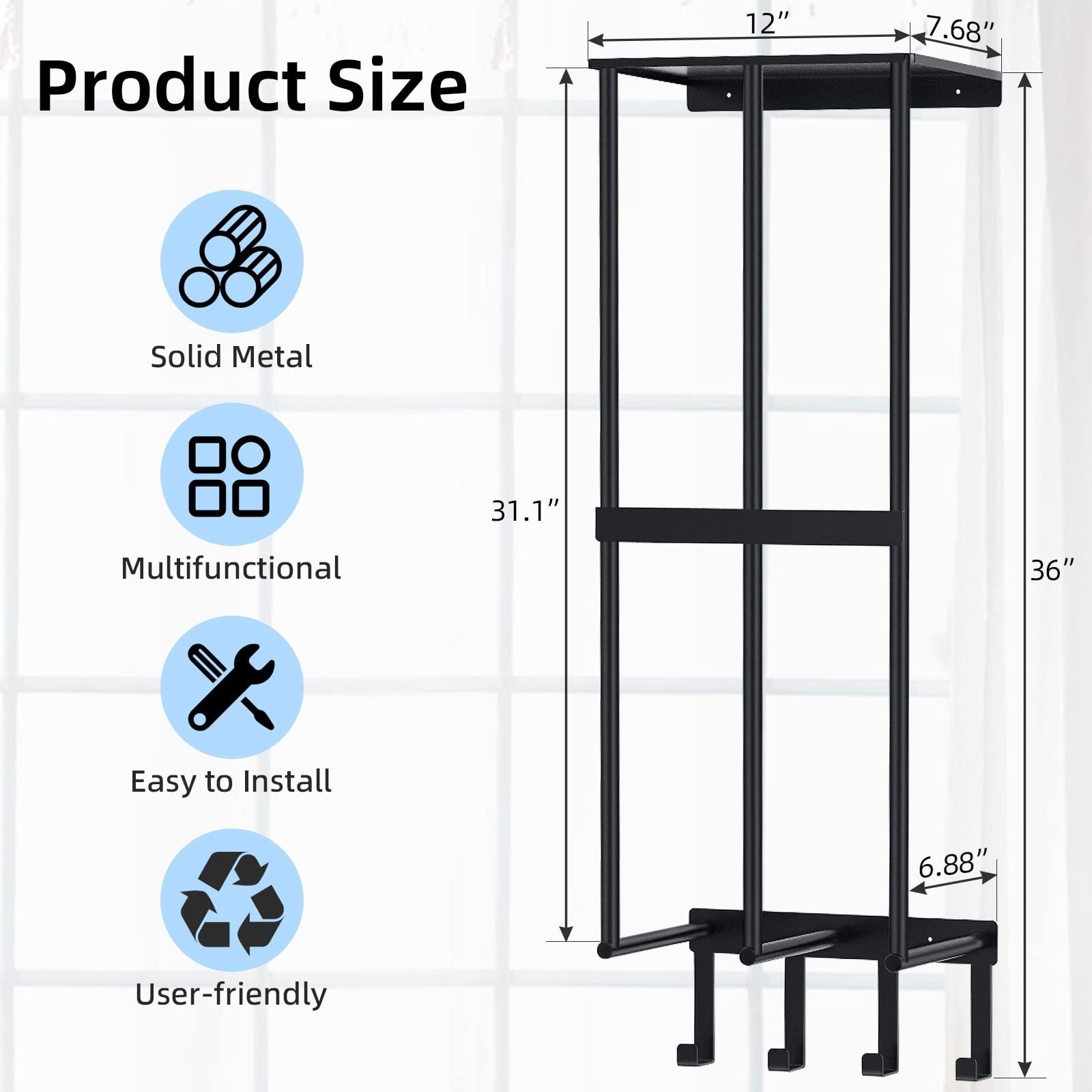 Camping Chair Wall Storage for Garage, Metal Camping Chair Wall Mount Holder with 4 Hooks, Beach Chair and Umbrella Wall Storage