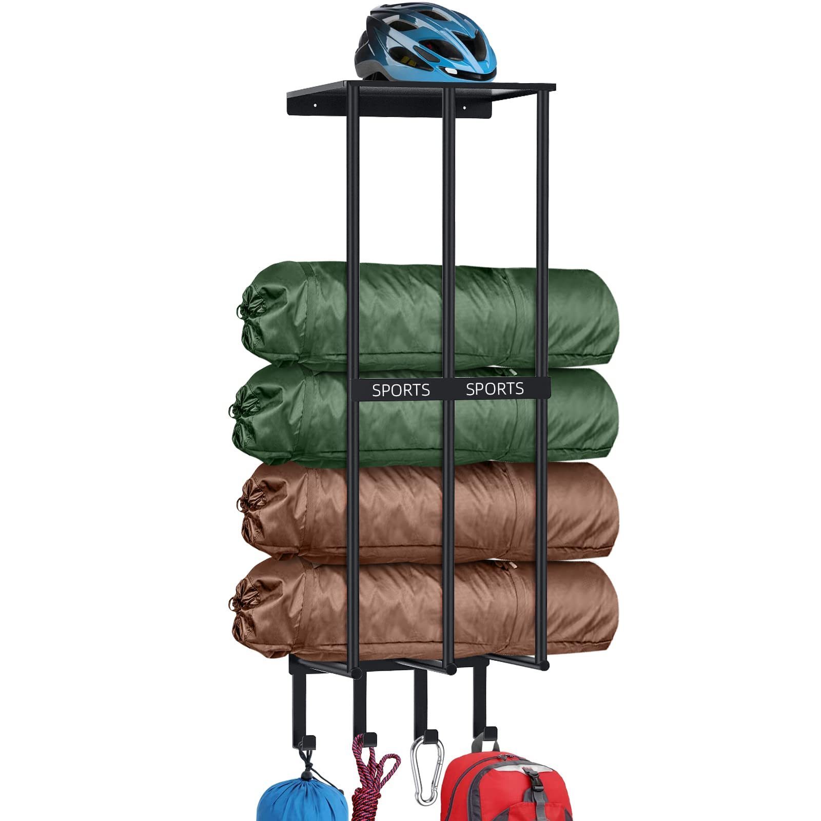 Camping Chair Storage, Metal Camping Chair Holder for Garage with 4 Hooks, Beach Chair and Umbrella Wall Storage Rack