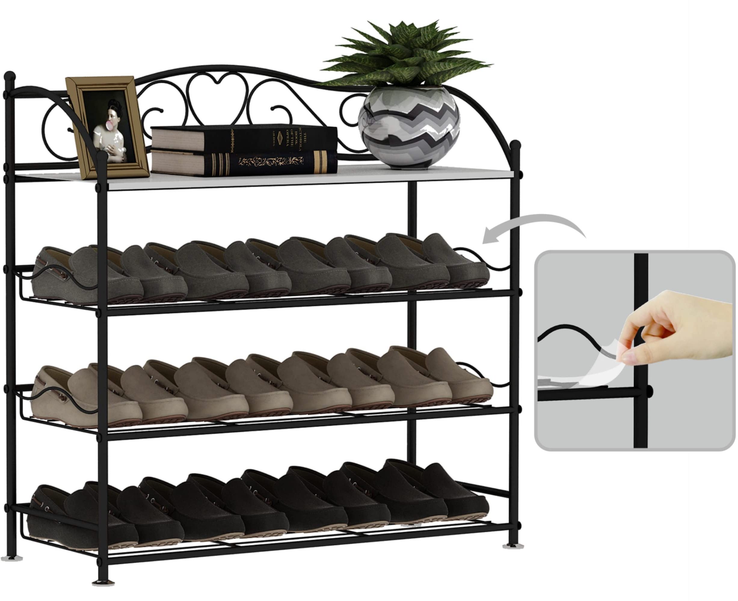 4-Tier Shoe Rack Gold, Metal Shoe Rack for Entryway, Closet, Free Standing Shoe Storage Racks