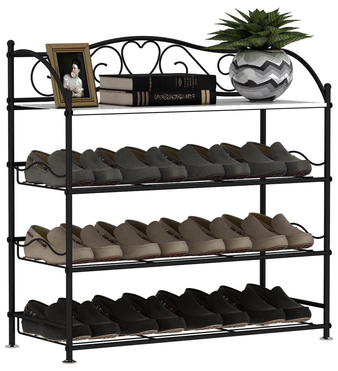 4-Tier Shoe Rack Gold, Metal Shoe Rack for Entryway, Closet, Free Standing Shoe Storage Racks