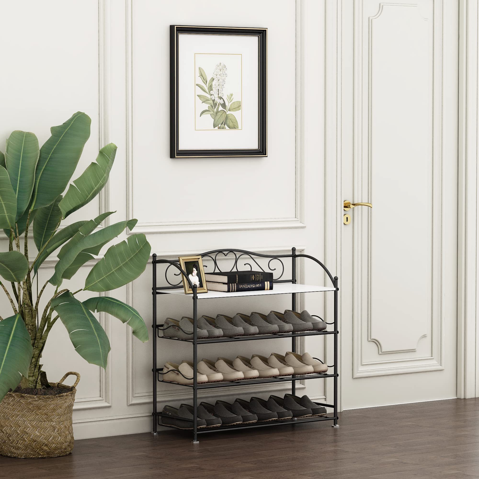 4-Tier Shoe Rack Gold, Metal Shoe Rack for Entryway, Closet, Free Standing Shoe Storage Racks