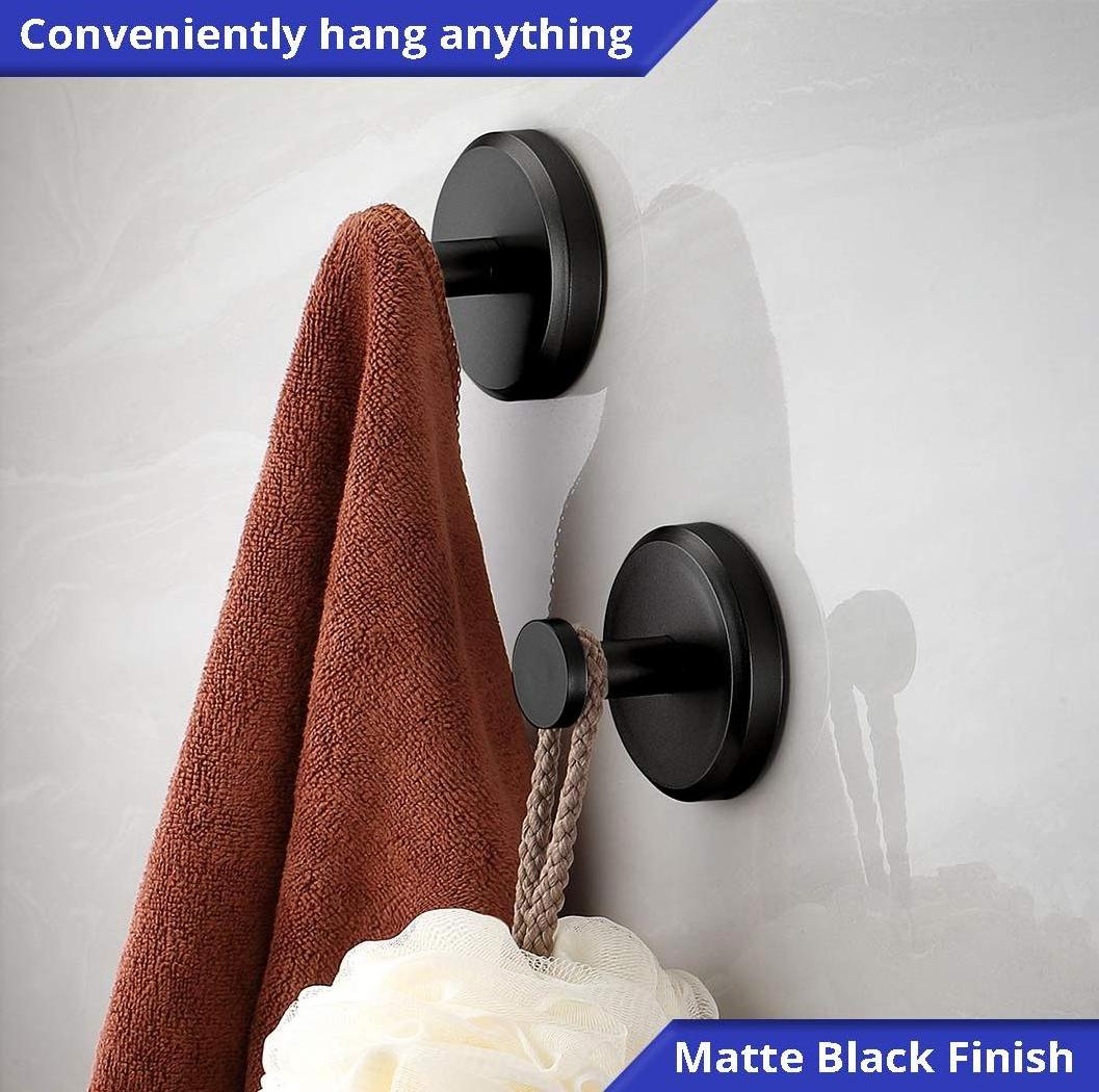 Suction Cup Hooks  Loofah, Towel, Coat, Bath Robe Hook Holder for Hanging up to 15 lbs Waterproof, Dark, Matte Black (2-Pack)