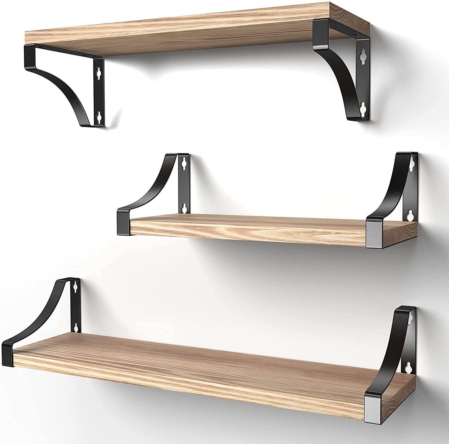 Wall shelf in set of 3 floating shelves, wooden shelves, wall shelf depth 15 cm