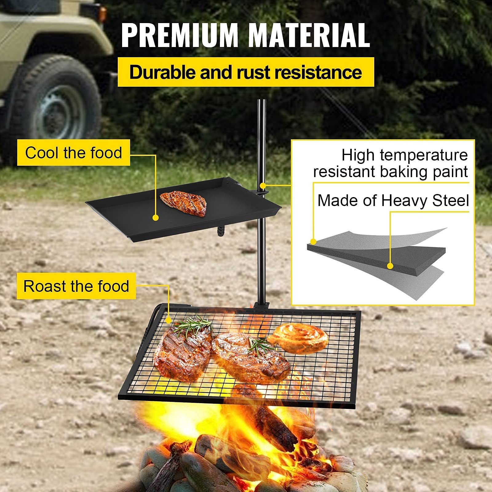 Campfire Grill Grate Double Layer Fire Pit Grill Grate Over Fire Pit Three Section Height Adjustable Grill Grate