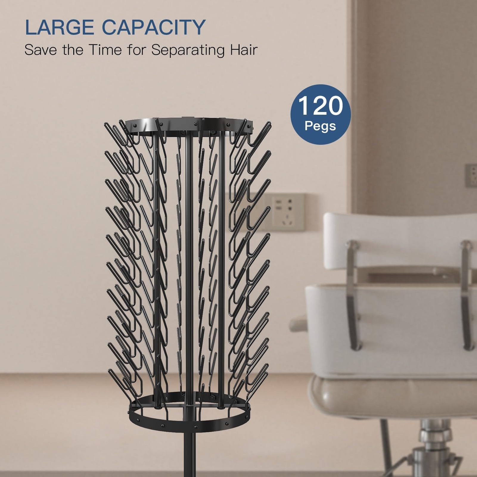 Rotation Braiding Hair Rack with 120 Pegs, Height Adjustable Hair Rack for Braiding Hair Extension Holder