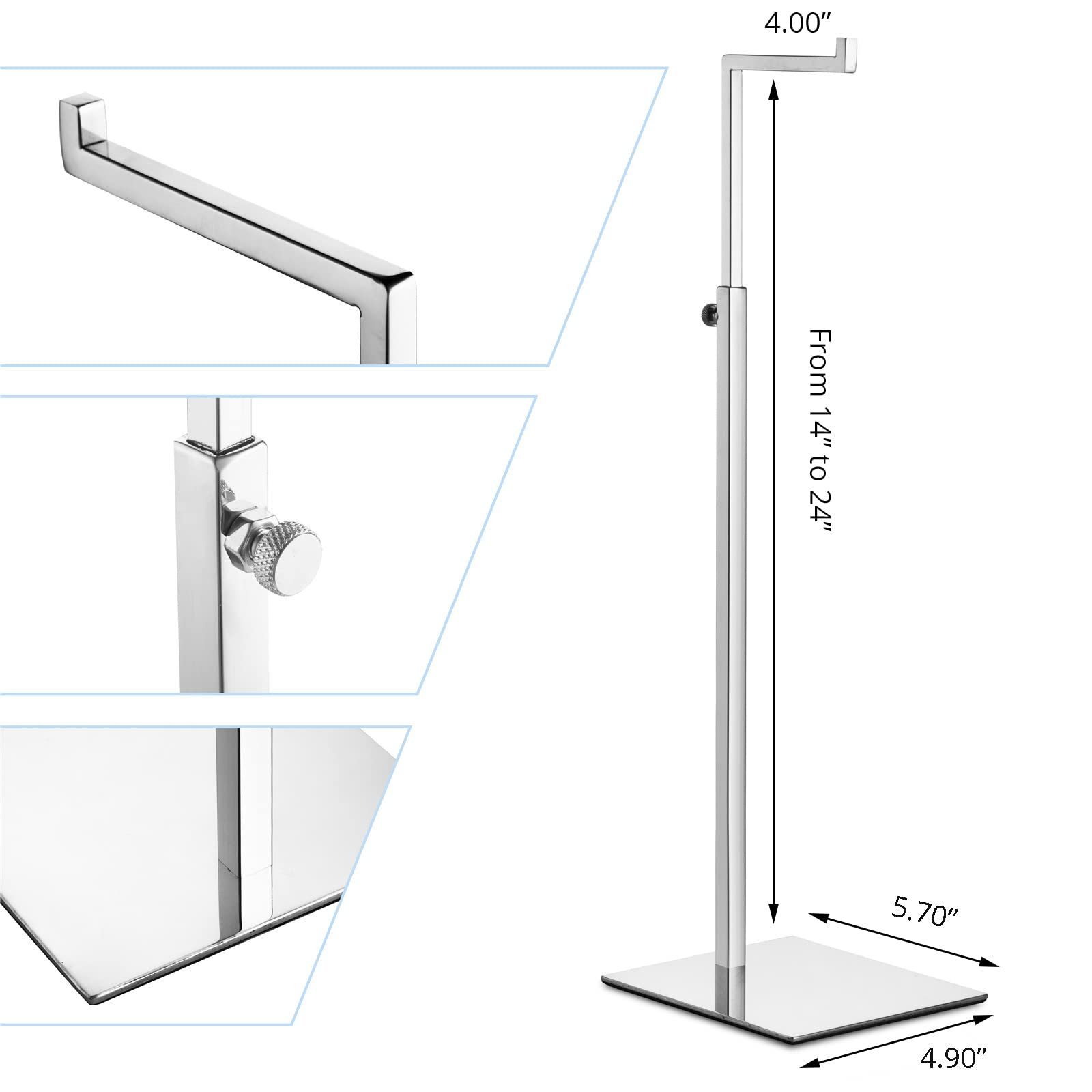 2 Pack Single Hanging Hook Display Stands - Adjustable Height Handbag Display Stand Silver Purse Display Stand