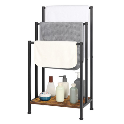 Freestanding Towel Rack Black, Standing Towel Rack for Bathroom, Blanket Rack Stand for Living Room 3-Tier Towel Stand for Bedro