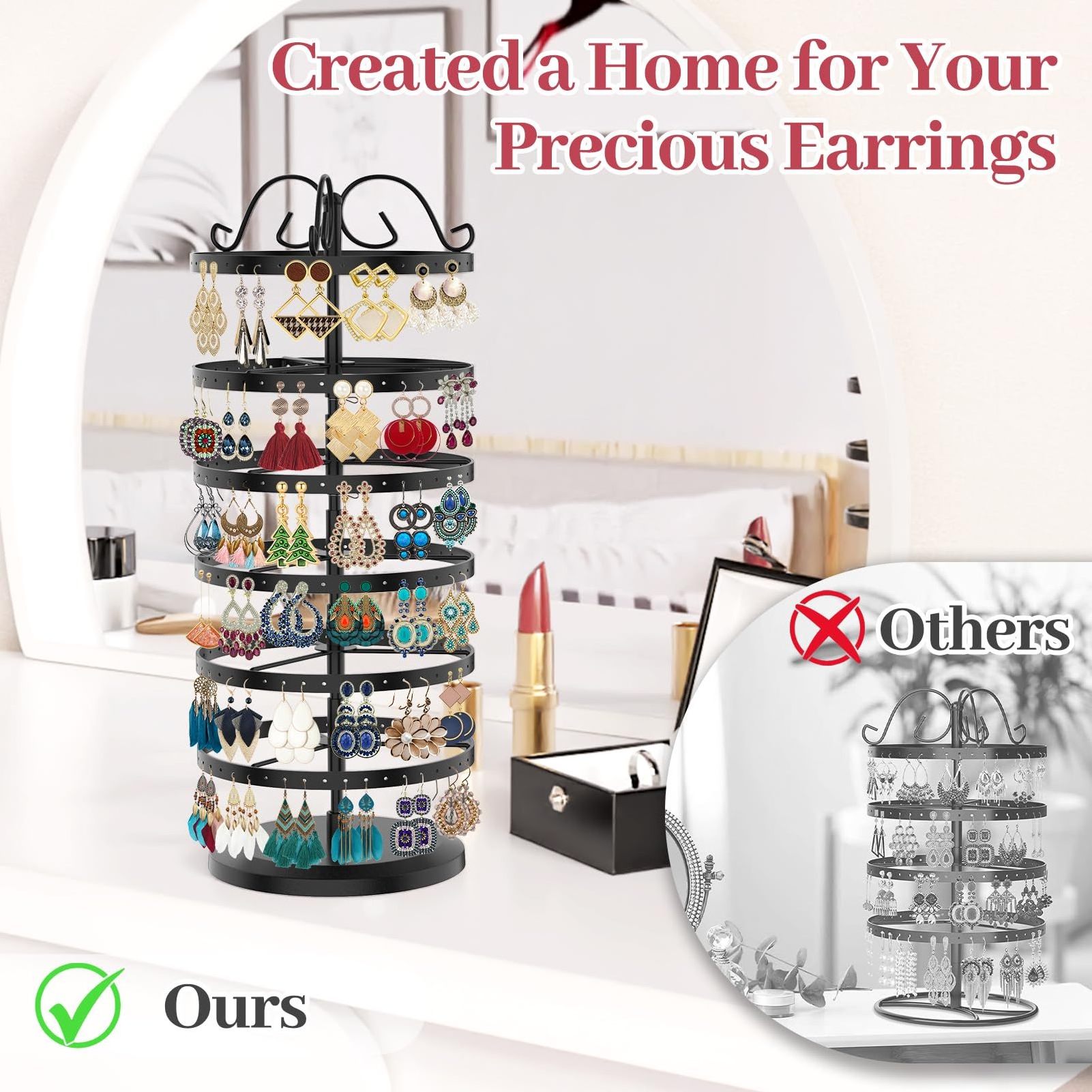 6 Tier Rotating Earring Holder Organizer, Adjustable Metal Earring Display Stand Rack, Earring Tree Organizer for Women Girl