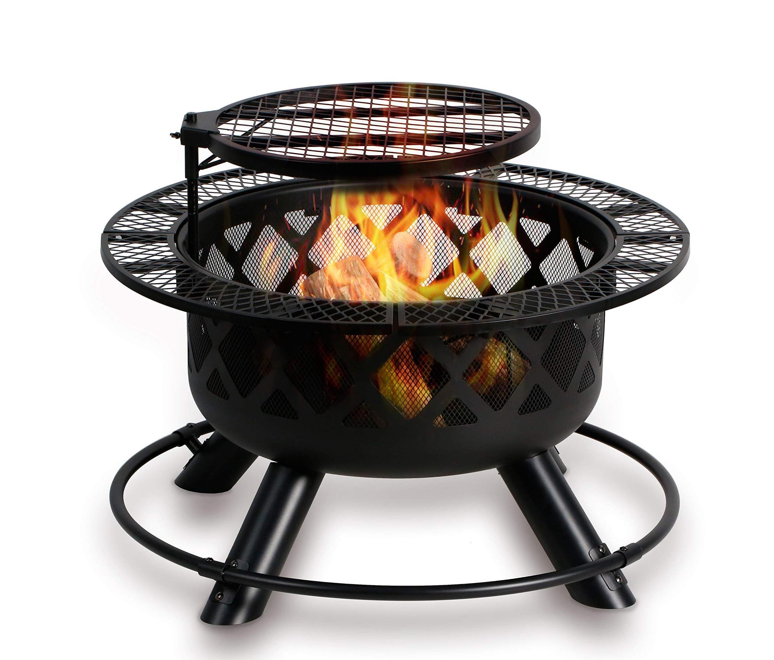 Fire Pit Ring, Wood Burning Fire Pit with Quick Removable Cooking Grill, Black, 32in