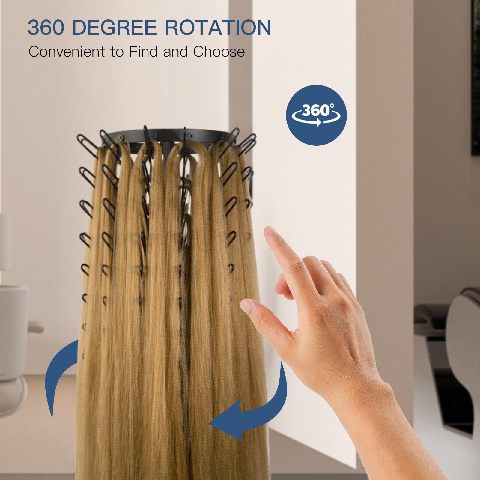 Rotation Braiding Hair Rack with 120 Pegs, Height Adjustable Hair Rack for Braiding Hair Extension Holder