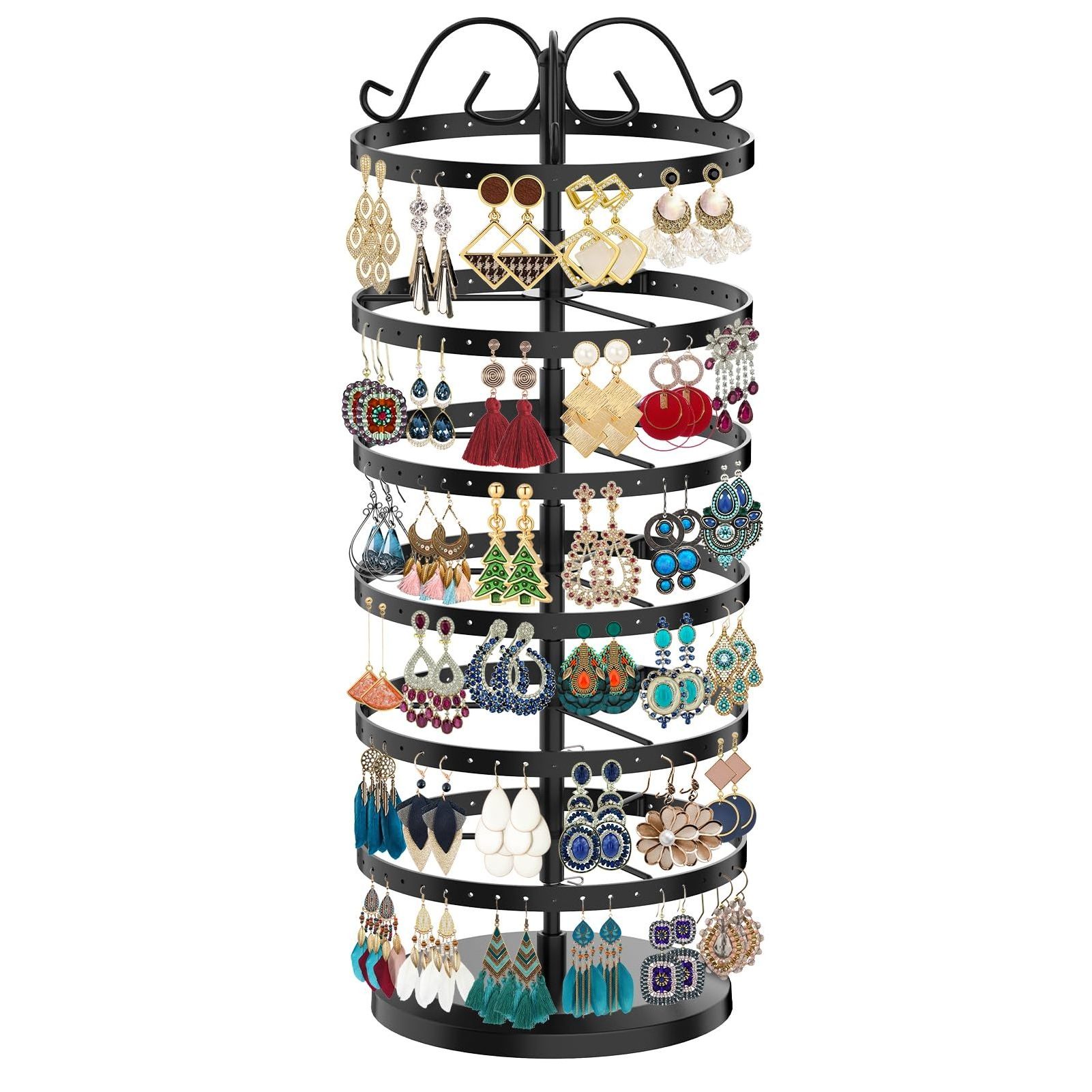 6 Tier Rotating Earring Holder Organizer, Adjustable Metal Earring Display Stand Rack, Earring Tree Organizer for Women Girl