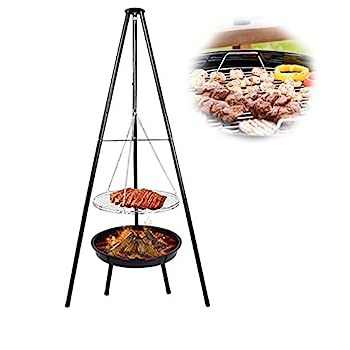 1 Set Tripod Grill Stove Fire Pit Grill Adjustable Campfire Grill Furnace Hanging Furnace for Camping Outdoor Steel BBQ Camping