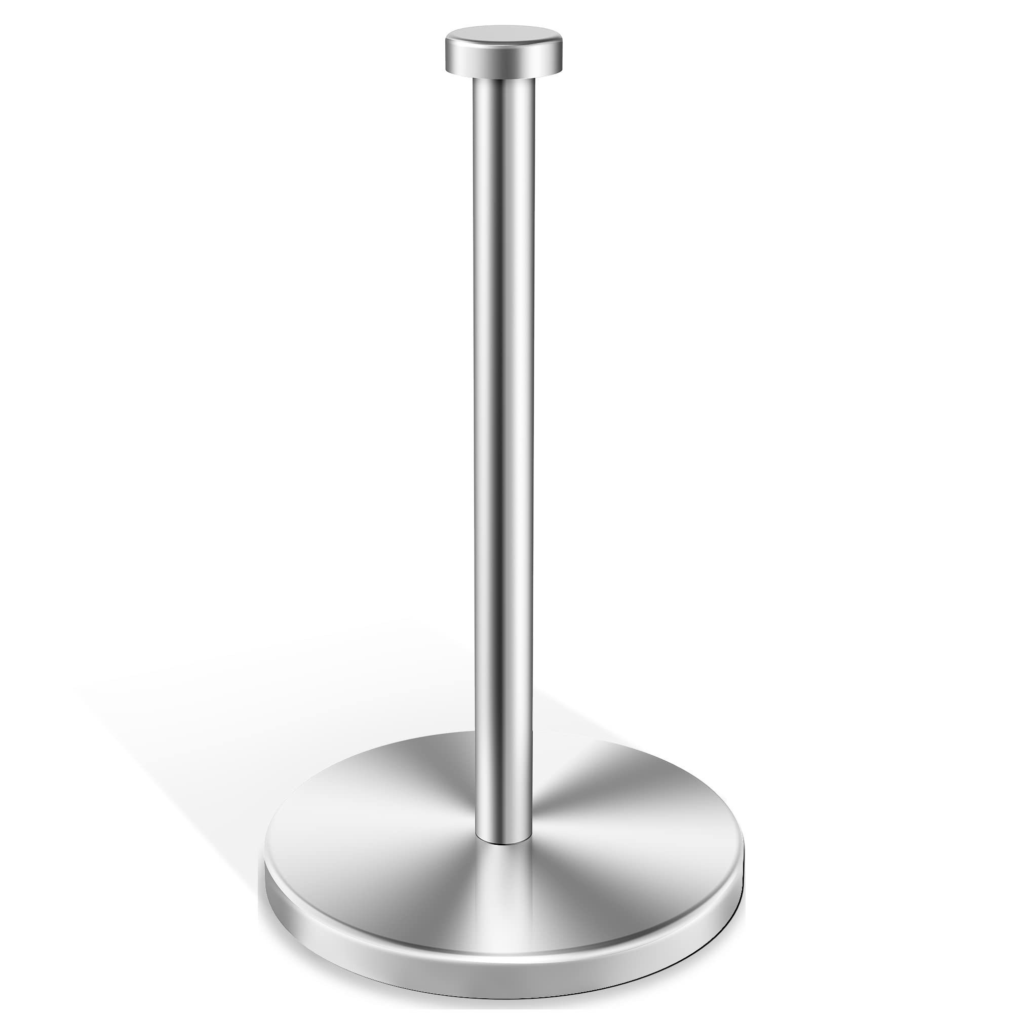 Silver Standing Paper Towel Roll Holder for Kitchen Bathroom with Weighted Base Suction Cups for One-Handed Operation