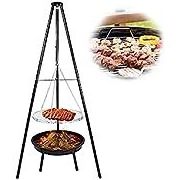 1 Set Tripod Grill Stove Fire Pit Grill Adjustable Campfire Grill Furnace Hanging Furnace for Camping Outdoor Steel BBQ Camping